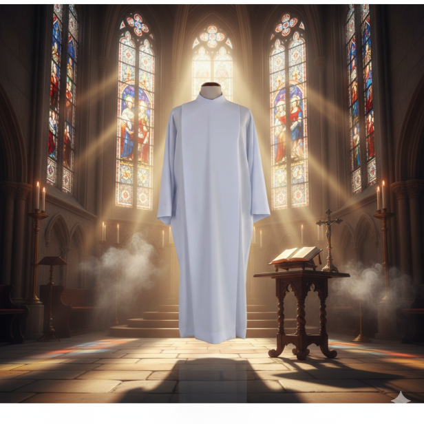 Alba kapłańska haftowana biała – krój rzymski, tropik | Szaty liturgiczne