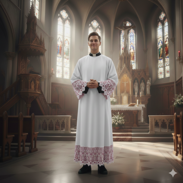 Alba kapłańska prosta – gipiura i podbitka kanonicka | Szaty liturgiczne