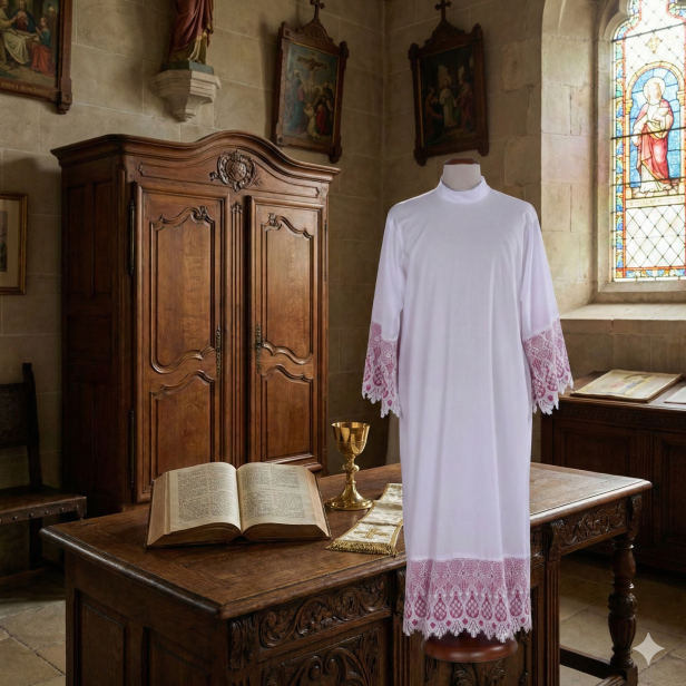 Alba kapłańska prosta – gipiura i podbitka kanonicka | Szaty liturgiczne