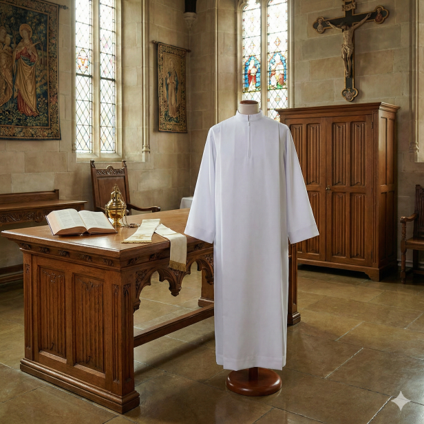 Alba kapłańska prosta biała – bez zdobień | Szaty liturgiczne
