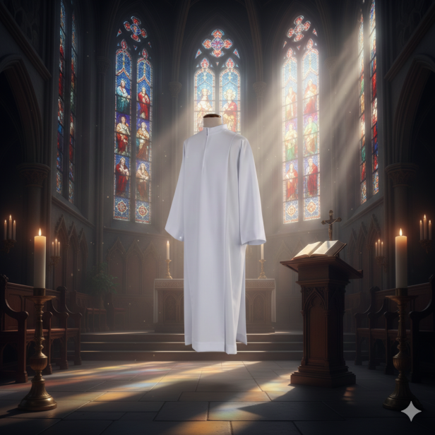 Alba kapłańska prosta biała – bez zdobień | Szaty liturgiczne