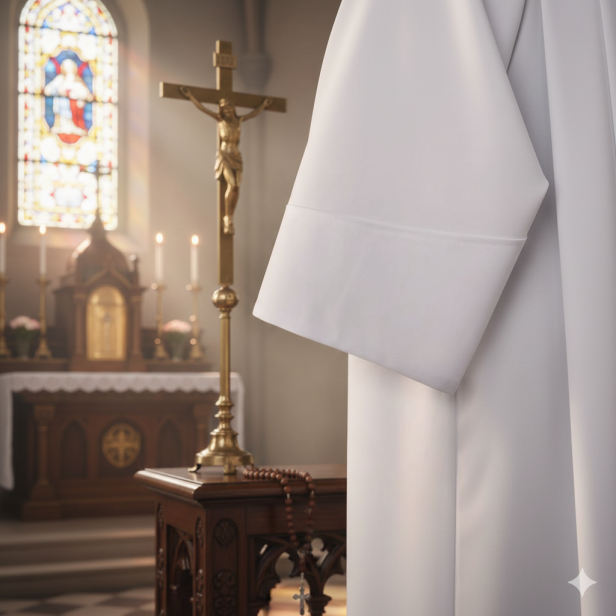 Alba kapłańska poszerzana dołem – usztywnione mankiety | Szaty liturgiczne