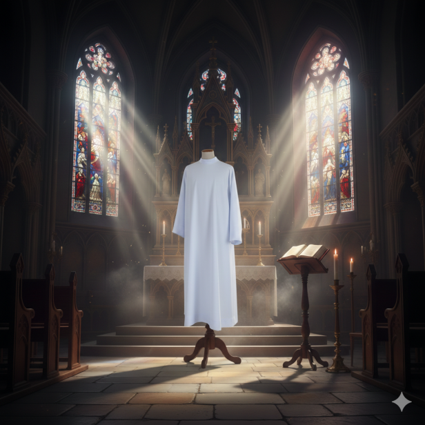 Alba kapłańska poszerzana dołem – usztywnione mankiety | Szaty liturgiczne