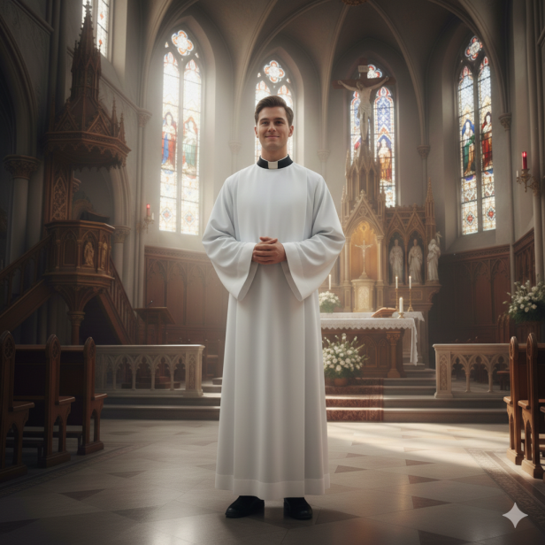 Alba kapłańska poszerzana dołem – usztywnione mankiety | Szaty liturgiczne