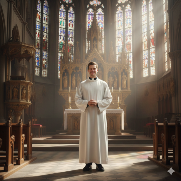 Alba kapłańska lniana biała – ozdobne mankiety | Szaty liturgiczne