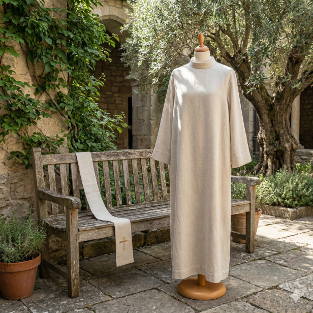 Alba kapłańska lniana biała – ozdobne mankiety | Szaty liturgiczne
