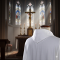 Alba kapłańska lniana biała – ozdobne mankiety | Szaty liturgiczne