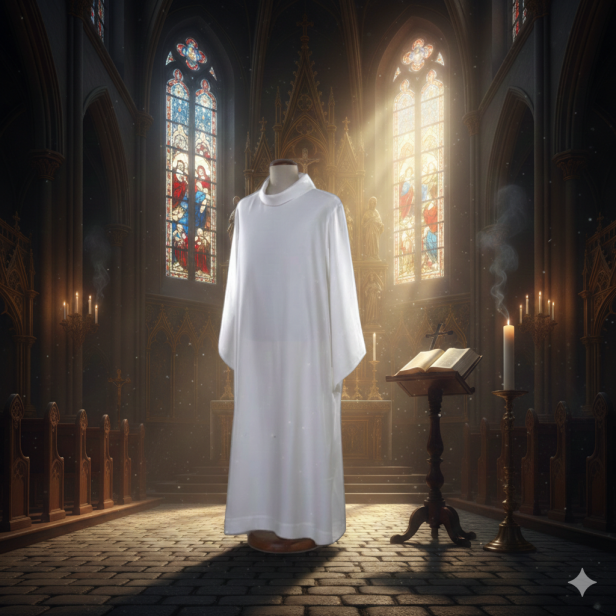 Alba kapłańska len bielony – krój prosty | Szaty liturgiczne