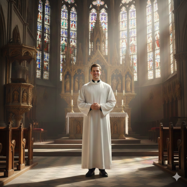 Alba kapłańska len bielony – krój prosty | Szaty liturgiczne