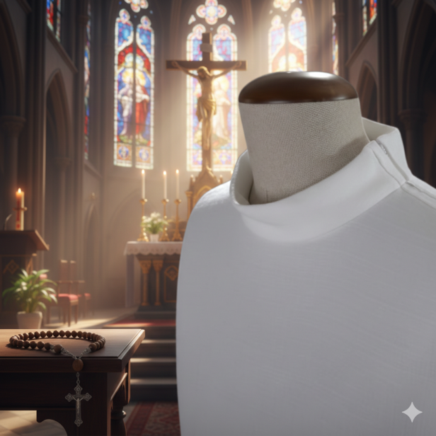 Alba kapłańska len bielony – krój prosty | Szaty liturgiczne