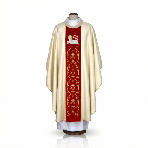 Ornat wielkanocny – Baranek Paschalny na czerwonym pasie | Szaty liturgiczne