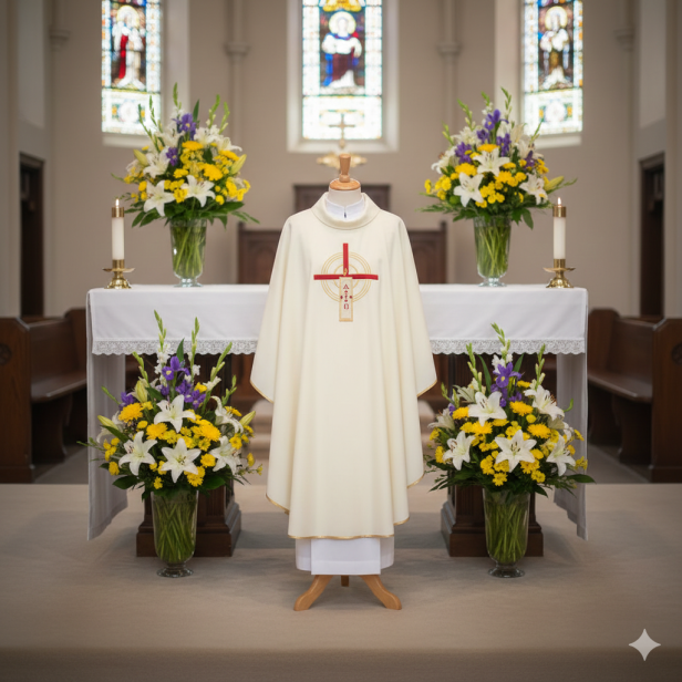 Ornat wielkanocny – Baranek Paschalny Alfa Omega | Dwustronny haft