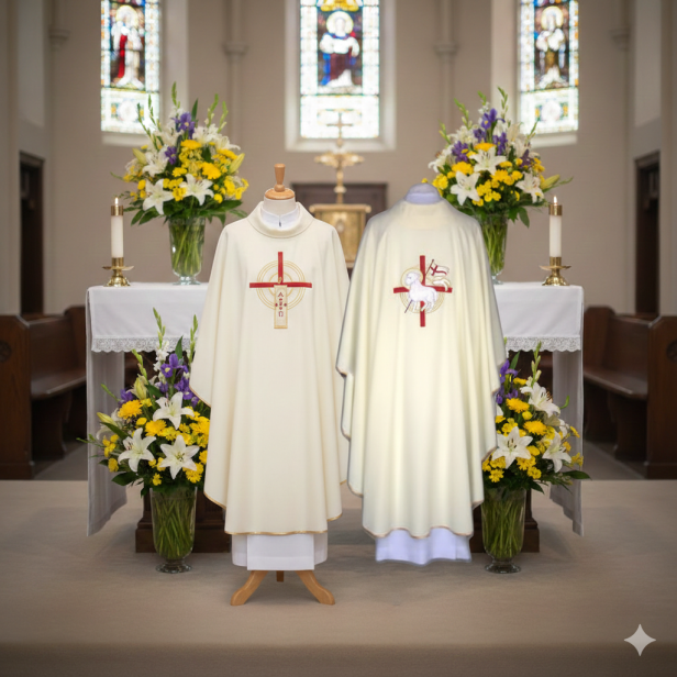 Ornat wielkanocny – Baranek Paschalny Alfa Omega | Dwustronny haft