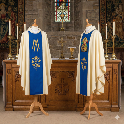 Ornat Matka Boża Nieustającej Pomocy – niebieski pas | Dwustronny haft