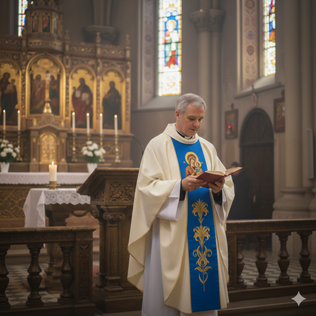 Ornat Matka Boża Nieustającej Pomocy – niebieski pas | Dwustronny haft