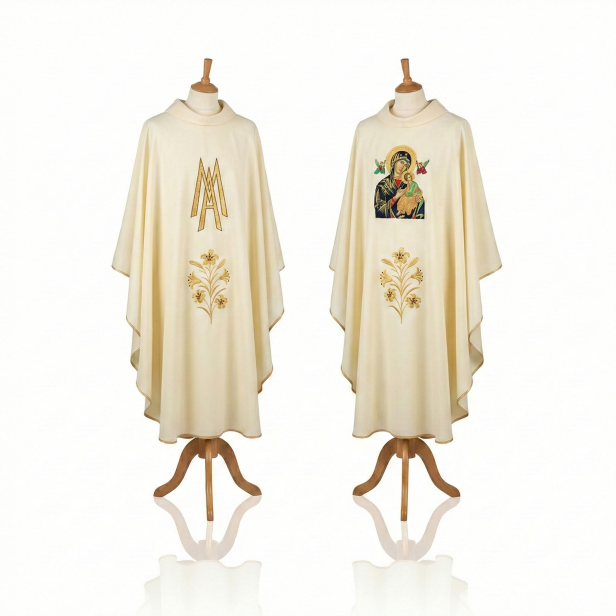 Ornat Matka Boża Nieustającej Pomocy – klasyczny kremowy | Dwustronny haft