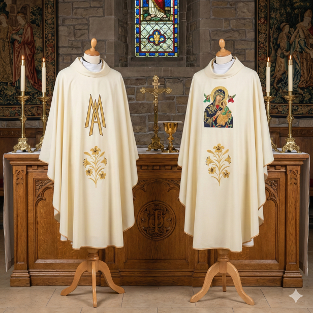 Ornat Matka Boża Nieustającej Pomocy – klasyczny kremowy | Dwustronny haft