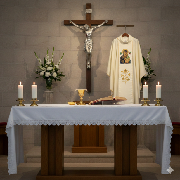 Ornat Matka Boża Nieustającej Pomocy – klasyczny kremowy | Dwustronny haft