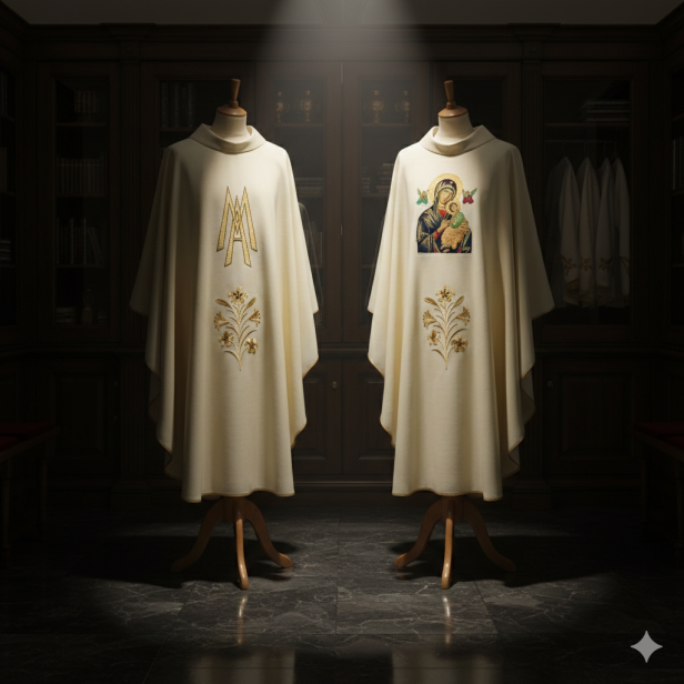 Ornat Matka Boża Nieustającej Pomocy – klasyczny kremowy | Dwustronny haft