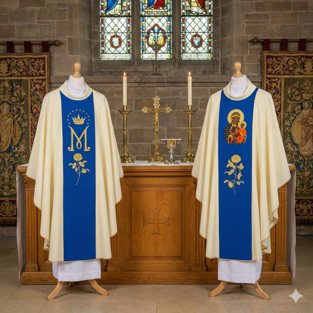Ornat Matka Boża Częstochowska – haftowany z elementami malowanymi | Szaty liturgiczne