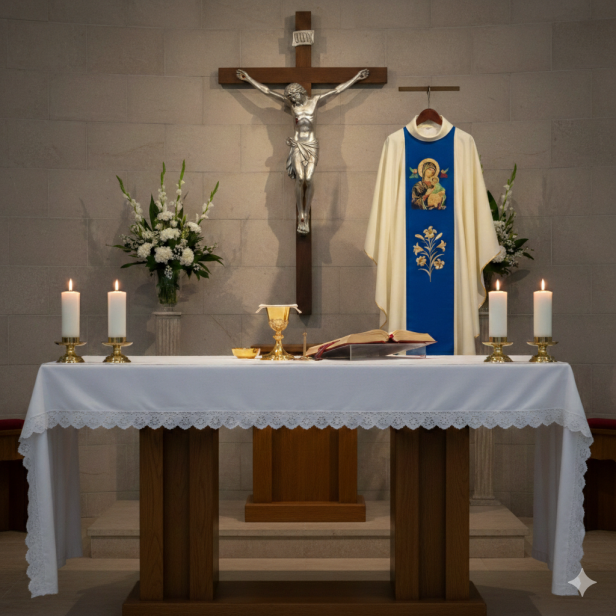 Ornat Matka Boża Częstochowska – haftowany z elementami malowanymi | Szaty liturgiczne