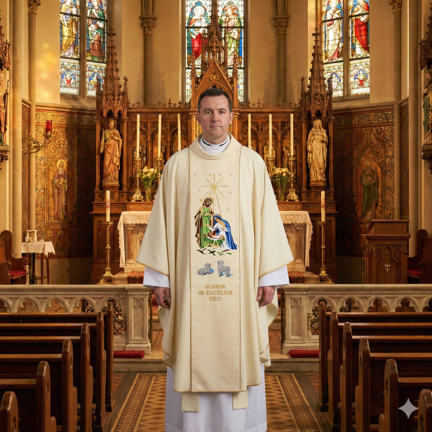 Ornat Bożonarodzeniowy ecru – Gloria in Excelsis Deo | Dwustronny