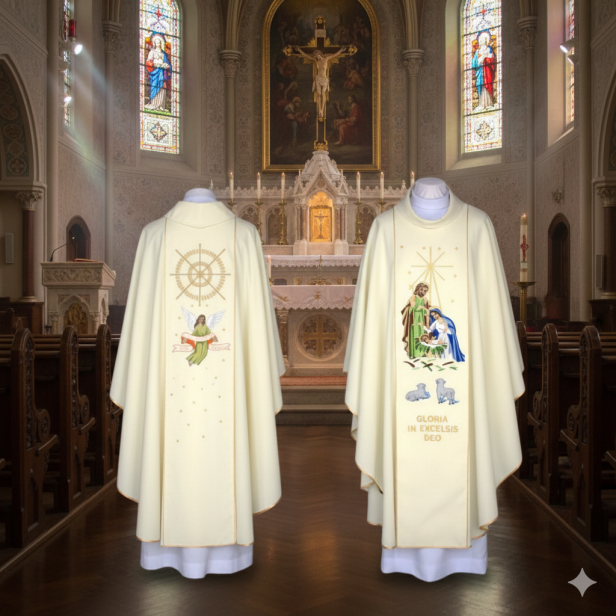 Ornat Bożonarodzeniowy ecru – Gloria in Excelsis Deo | Dwustronny