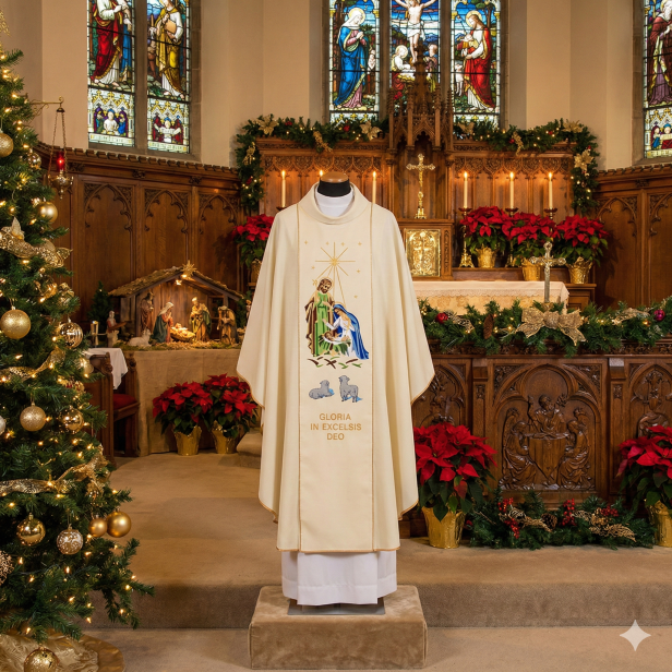 Ornat Bożonarodzeniowy ecru – Gloria in Excelsis Deo | Dwustronny