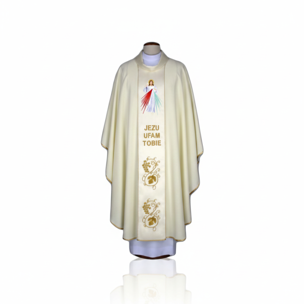 Ornat Jezus Miłosierny – haftowany wizerunek | Szaty liturgiczne