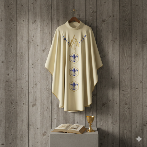 rnat Maryjny ecru – nowoczesny haft geometryczny | Model współczesny