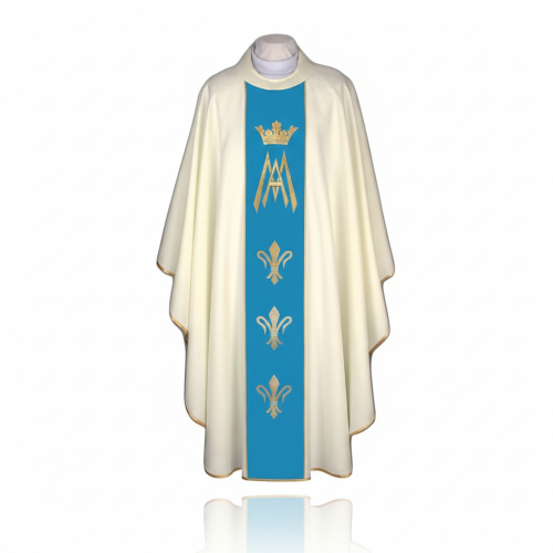 Ornat Maryjny ecru – tkany pas maryjny | Symbolika korony i lilii