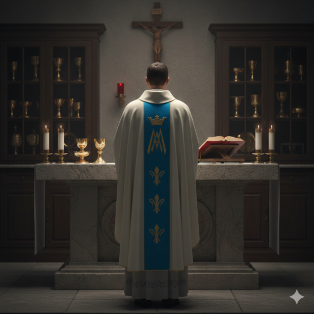 Ornat Maryjny ecru – tkany pas maryjny | Symbolika korony i lilii