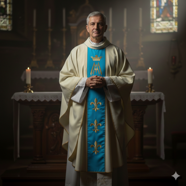 Ornat Maryjny ecru – tkany pas maryjny | Symbolika korony i lilii