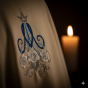 Ornat Maryjny klasyczny – subtelny haft z niebieską lamówką | Szaty Liturgiczne
