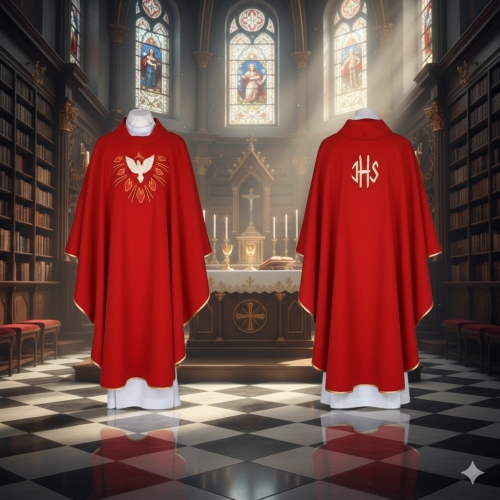 Ornat Duch Święty – gołębica i promienie | Dwustronny haft IHS