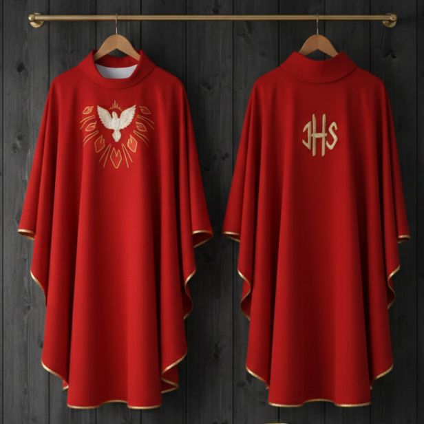 Ornat Duch Święty – gołębica i promienie | Dwustronny haft IHS