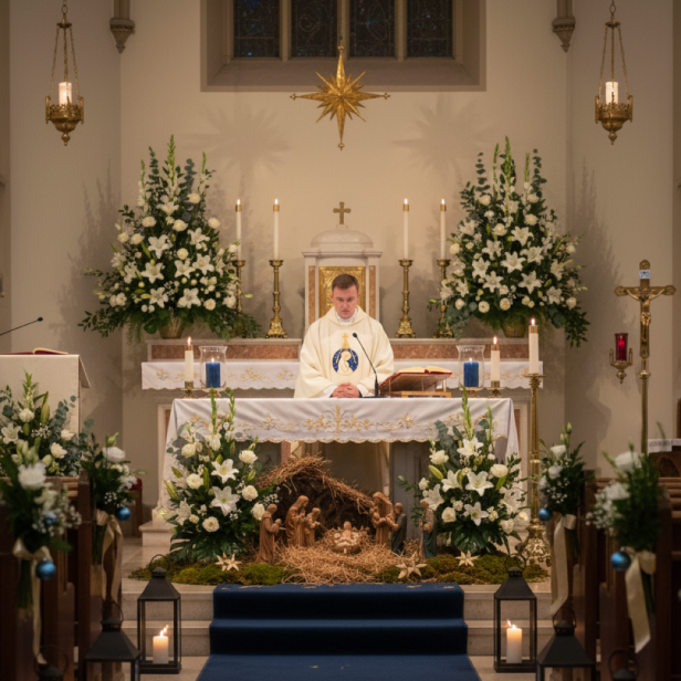 Ornat Bożonarodzeniowy ecru – Gwiazda Betlejemska | Dwustronny