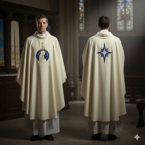 Ornat Bożonarodzeniowy ecru – Gwiazda Betlejemska | Dwustronny