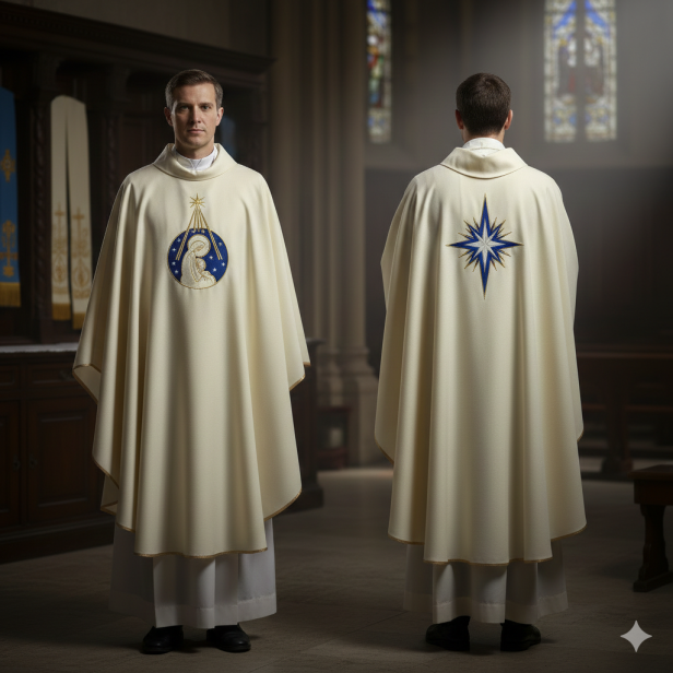 Ornat Bożonarodzeniowy ecru – Gwiazda Betlejemska | Dwustronny