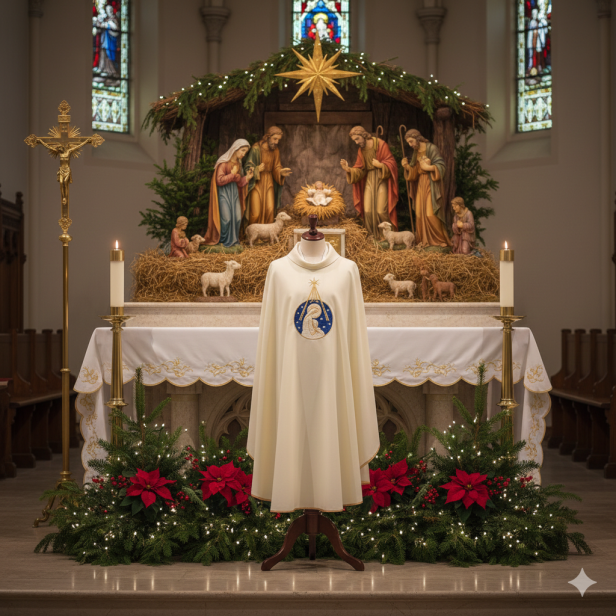 Ornat Bożonarodzeniowy ecru – Gwiazda Betlejemska | Dwustronny