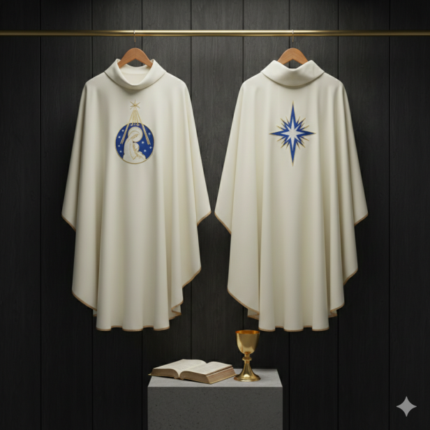 Ornat Bożonarodzeniowy ecru – Gwiazda Betlejemska | Dwustronny