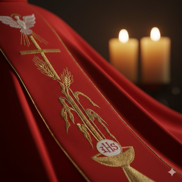 Ornat Duch Święty – symbolika eucharystyczna IHS | Szaty liturgiczne