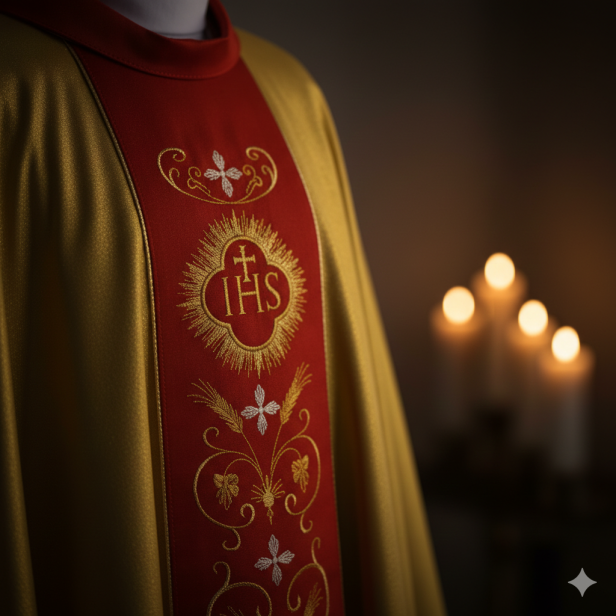 Ornat haftowany z atłasowym pasem – 5 kolorów liturgicznych