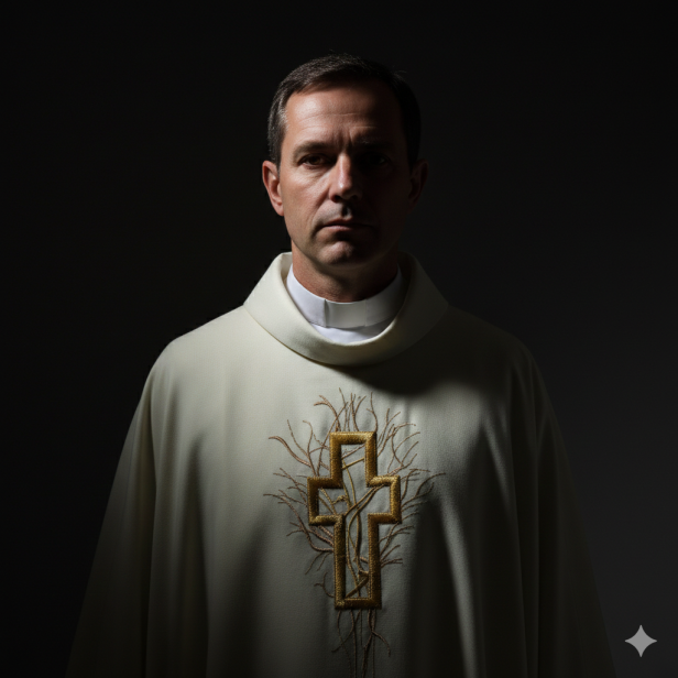 Ornat haftowany z krzyżem – kołnierz golf | 4 kolory liturgiczne