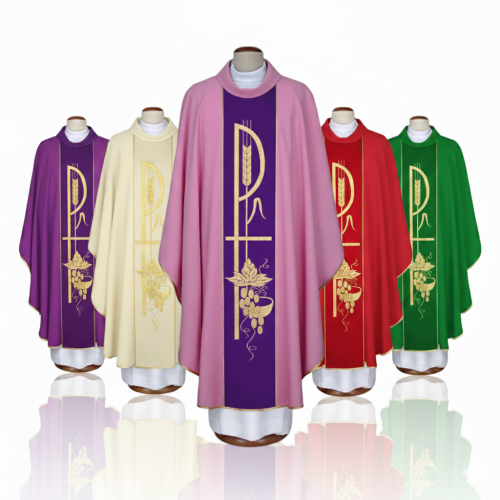 Ornat brokatowy z tkanym pasem – 6 kolorów liturgicznych