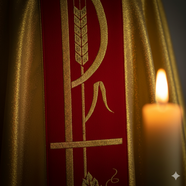 Ornat brokatowy z tkanym pasem – 6 kolorów liturgicznych