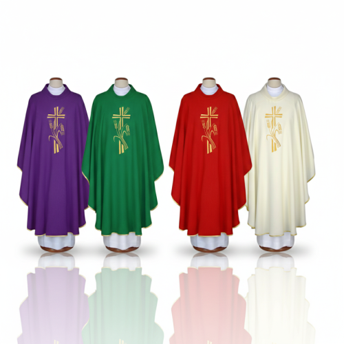 Ornat haftowany z krzyżem i kłosami – 4 kolory liturgiczne
