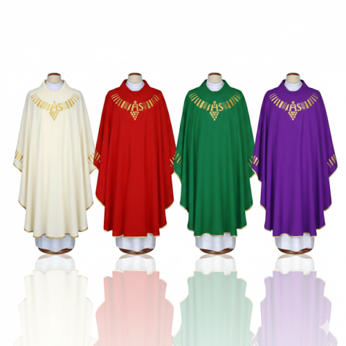 Ornat haftowany IHS – nowoczesny haft przy kołnierzu | 4 kolory