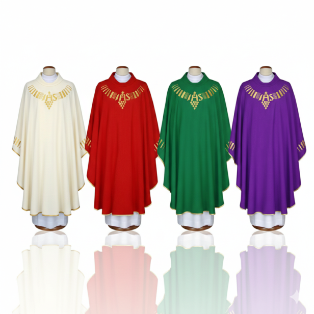 Ornat haftowany IHS – nowoczesny haft przy kołnierzu | 4 kolory