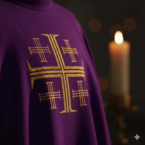 Ornat haftowany – Krzyż Jerozolimski | 4 kolory liturgiczne